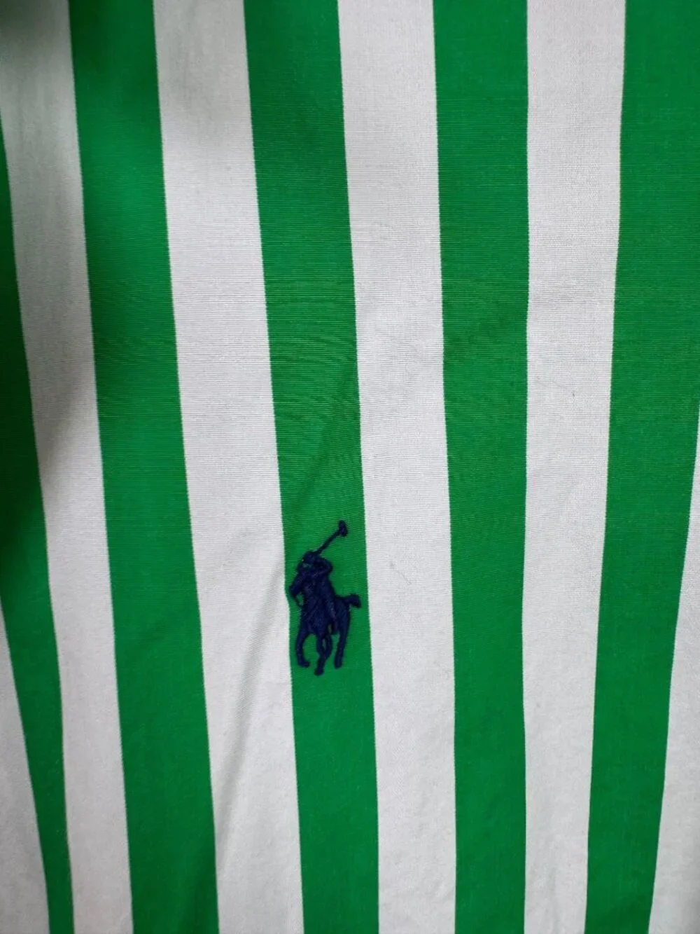 Polo Ralph Lauren Green White Striped Short Sleeve Button-Up Shirt Large Cotton